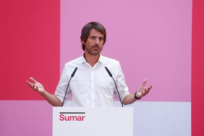 El portavoz de Sumar, Ernest Urtasun, el lunes en la sede de la formación, en Madrid.