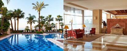 Piscina e interior del hotel Fuerte Miramar Spa, en Marbella (Málaga).