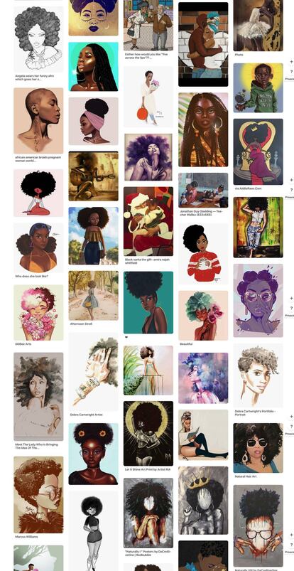 En Pinterest la temática del estilo afro es muy habitual, Black Afro Art es el nombre de este tablero.