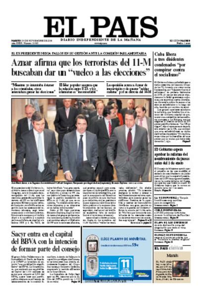 Portada de la edicin impresa de El Pas (30/11/2004)