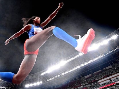 La colombiana Caterine Ibarguen, durante la prueba de triple salto.
