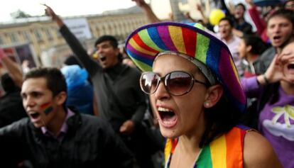 Partidarios del matrimonio gay, frente al Congreso.