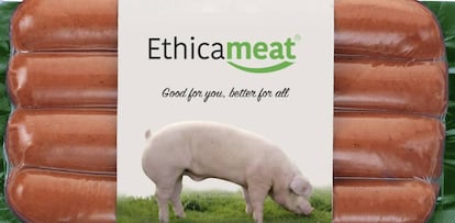 Sello de carne artificial denominada Ethica Meat, de la empresa Biotech Foods.