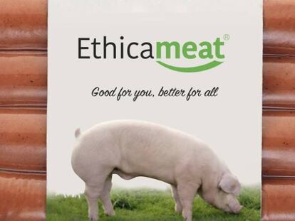 Sello de carne artificial denominada Ethica Meat, de la empresa Biotech Foods.