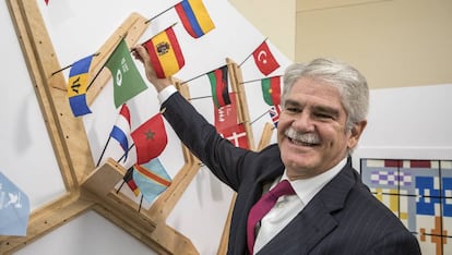 Alfonso Dastis, en el estand de redes sociales de la ONU, en Nueva York.