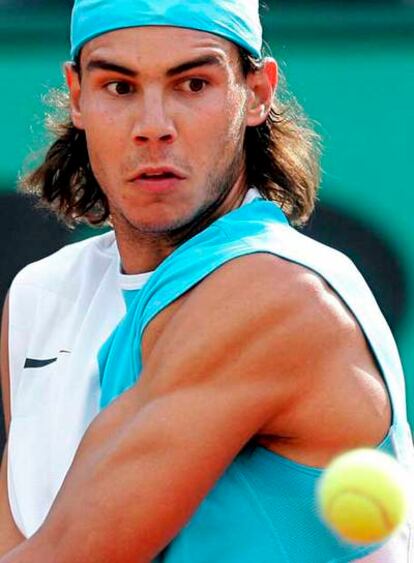 Nadal, durante su partido contra Del Potro.