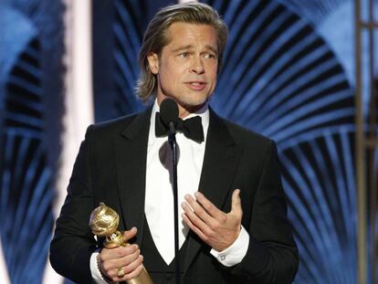 Brad Pitt, ganador del Globo de Oro a mejor actor de reparto, este domingo en Los Ángeles.