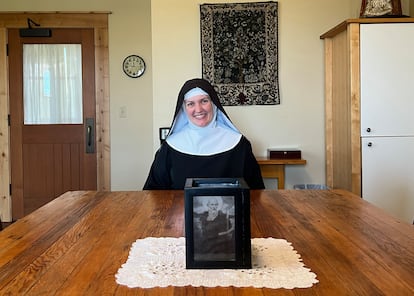 Sister Scholastica, prioress of the Benedictine Abbey of Gower, Missouri, sits in one of the congregation's dining rooms.