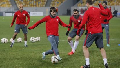 Entrenamiento del Athletic este lunes en Lviv.