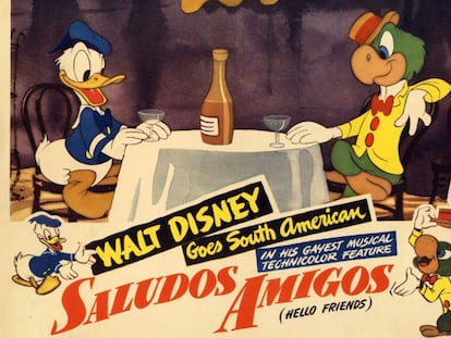 Uma imagem de Donald e Zé Carioca, em 'Alô, Amigos' (1941).