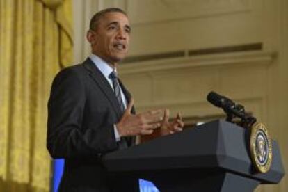 El presidente de Estados Unidos, Barack Obama, ayer durante un acto celebrado en la Casa Blanca, en Washington DC (Estados Unidos).