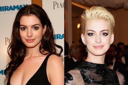 Anne Hathaway. La actriz se ha caracterizado por su pelo moreno en sus papeles más emblemáticos, como Andy en El diablo viste de Prada o Mia Thermopolis en Princesa por sorpresa. En la gala Met de 2013, dedicada al punk, sorprendió a todos con este corte aclarado.