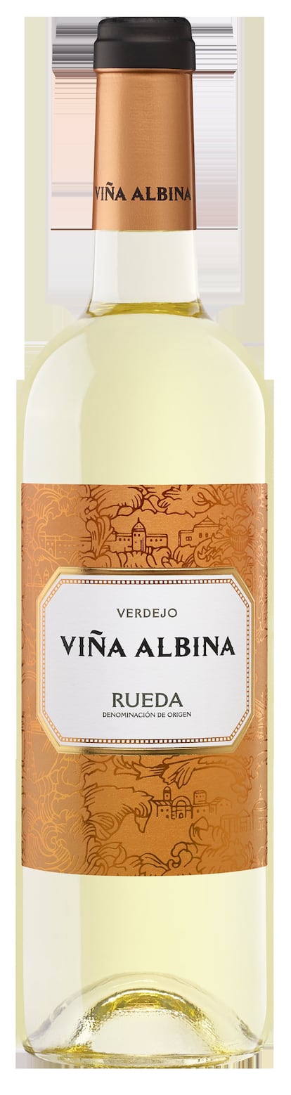 Viña Albina, del grupo Bodegas Riojanas, irrumpe en Rueda con Viña Albina Verdejo. Elaborado con esta variedad de uva procedente de viñedos situados en Rueda y La Seca. Ha permanecido cerca de cuatro meses sobre lías finas. Presenta color amarillo pajizo brillante, con irisaciones verdosas. En nariz desprende un marcado tono afrutado que combina frutas blancas y notas tropicales. También se aprecian aromas herbales (hinojo, manzanilla) sobre un fondo balsámico. En boca  es frutal, fresco, con un ligero amargor propio de la variedad de uva. Precio; 6,75 euros.