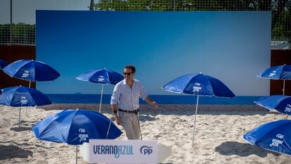 El portavoz de campaña y vicesecretario de Cultura y Sociedad Abierta del PP, Borja Sémper, en la presentación del lema "Verano Azul" de cara a la próxima campaña, el jueves en Madrid.