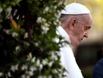 FILE PHOTO: Pope Francis arrives to leads Holy Rosary prayer in Vatican gardens to end the month of May, at the Vatican, May 31, 2021. Filippo Monteforte/Pool via REUTERS/File Photo