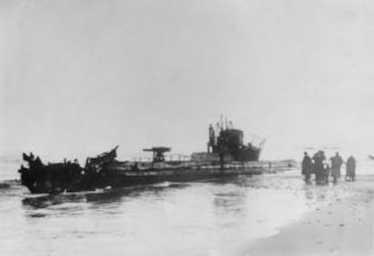 El submarí alemany 'U-20', que va enfonsar el 'Lusitania', embarrancat a Dinamarca.