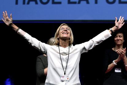 Rosa Díez, en el segundo congreso nacional de UPyD en el que fue reelegida para dirigir el partido otros cuatro años, el 3 de noviembre de 2013.