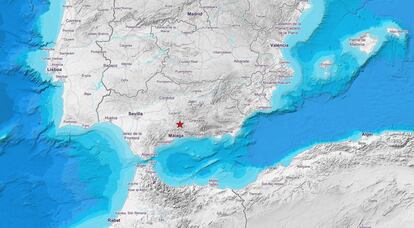 Localización del seísmo detectado este domingo por la mañana en Loja (Granada).