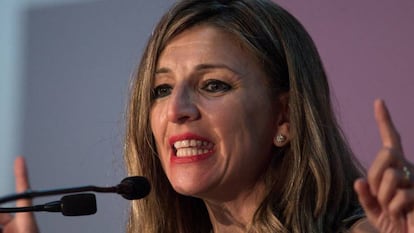 La ministra de Trabajo y Economía Social, Yolanda Díaz, durante el acto electoral de Galicia en Común-Anova Mareas, celebrado este viernes.