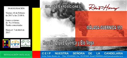 Invitación a la exposición de Rogelio López Cuenca y Elo Vega “Málaga Guernica 951” en la Sala ‘Robert Harvey’