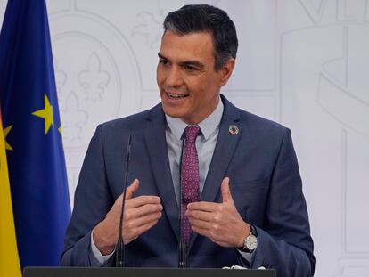 Pedro Sánchez, durante la rueda de prensa en la Moncloa este jueves.