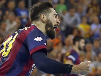 Karabatic celebra uno de sus goles ante el Zagreb.