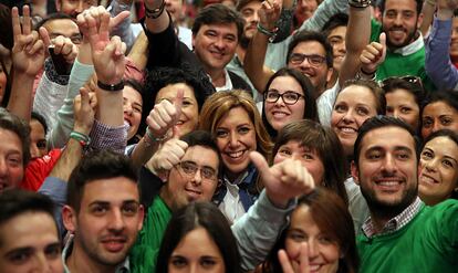 Susana Díaz, candidata del PSA-PSOE, en un acto de campaña electoral de las autonómicas andaluzas en la Casa de Colón de Huelva, el 15 de marzo de 2015.