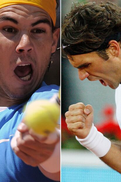 Nadal y Federer, durante sus respectivos encuentros frente a Almagro y Ferrer.