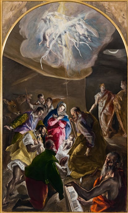 The Adoration of the Shepherds, by El Greco. Oil on canvas, 210 x 128 cm. Painted between 1577 and 1579. Botín Foundation Collection.