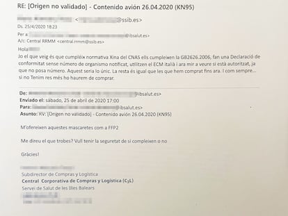Emails enviados por los participantes en la venta de mascarillas de Baleares investigada en el caso Koldo.