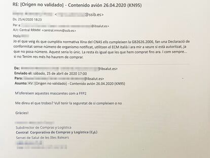 Emails enviados por los participantes en la venta de mascarillas de Baleares investigada en el caso Koldo.