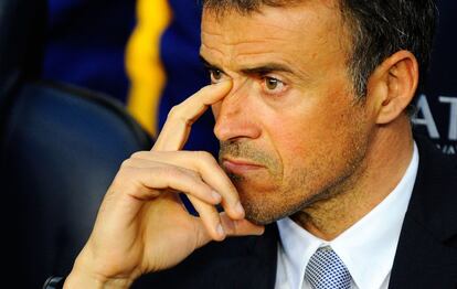 Luis Enrique, durante el partido contra el Sporting. 