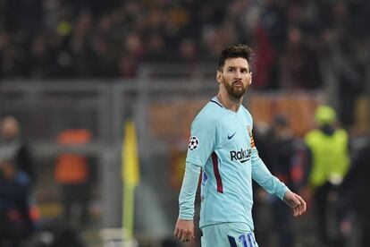 Lionel Messi tras la eliminación del Barcelona en cuartos de final de la Liga de Campeones frente a la Roma.