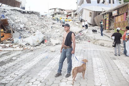 Camilo Ramírez, 30 anos. Chegou a Pedernales com um grupo de voluntários para resgatar os animais que estão presos nas casas ou soterrados. “Vamos fazer uma campanha de esterilização aqui e depois vamos a Manta, onde havia um refúgio com 25 cachorrinhos, dos quais só sobraram 3.” Ele também fala da tristeza pelas perdas humanas. "Sinto uma dor muito forte de que haja pessoas ou pedaços de pessoas saindo dos escombros".