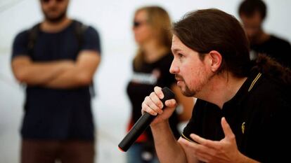 El secretario general de Podemos, Pablo Iglesias, en el auditorio Miguel Ríos de Rivas Vaciamadrid.