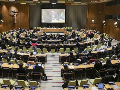 Celebración del encuentro sobre el papel de las ciudades, en la sede de las Naciones Unidas, en Nueva York.