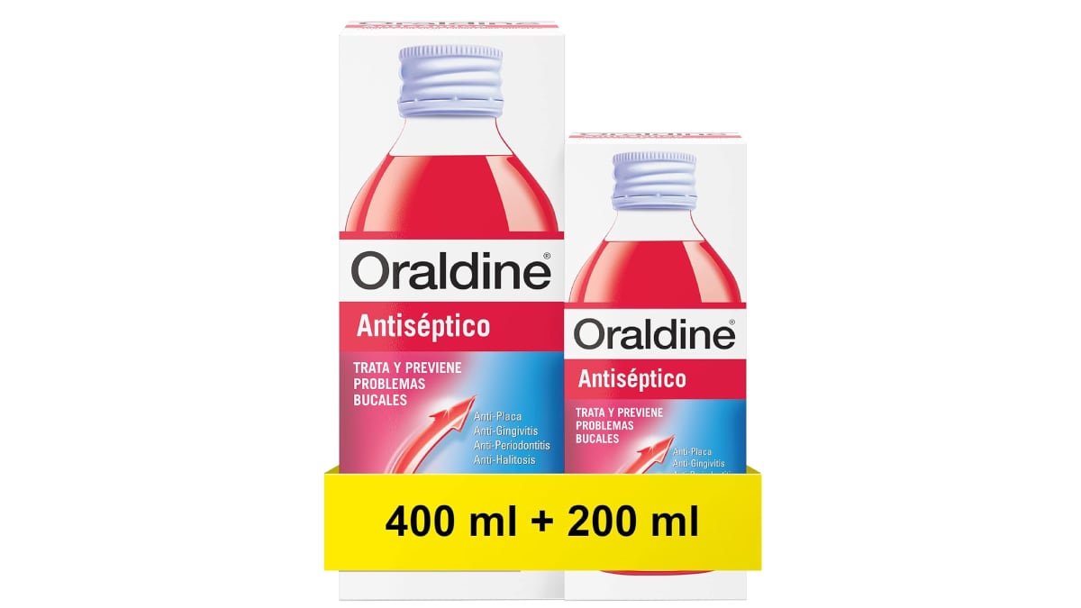 Enjuague bucal antiséptico de uso diario, de Oraldine (dos unidades).