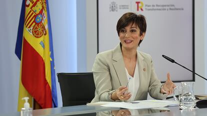 La portavoz del Gobierno, Isabel Rodríguez, durante la rueda de prensa posterior al Consejo de Ministros, este martes.