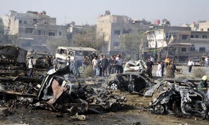 Imagen de los destrozos ocasionados por el doble ataque en Damasco.