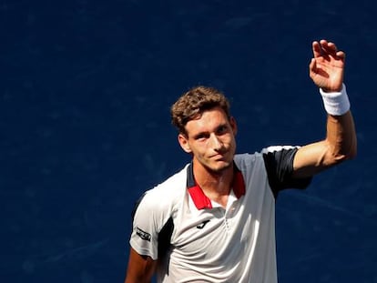 Pablo Carre&ntilde;o celebra su triunfo contra Schwartzman en los cuartos de Nueva York.