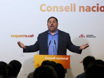 Oriol Junqueras, durante su intervenci&oacute;n en el Consell Nacional de ERC.