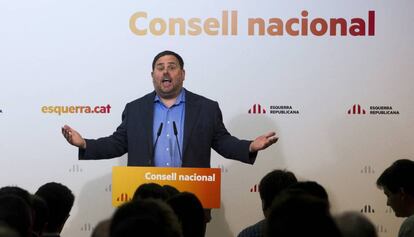 Oriol Junqueras, durante su intervenci&oacute;n en el Consell Nacional de ERC.