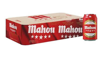 Pack de 28 latas de Mahou 5 estrellas.