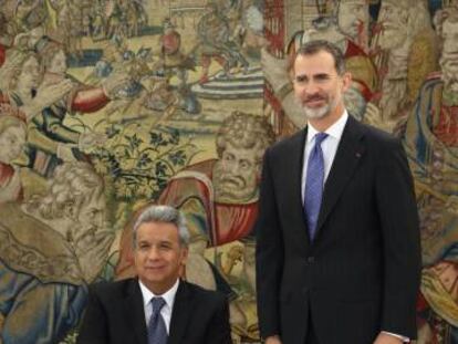 Lenín Moreno, con el rey Felipe VI durante su última visita a España. 