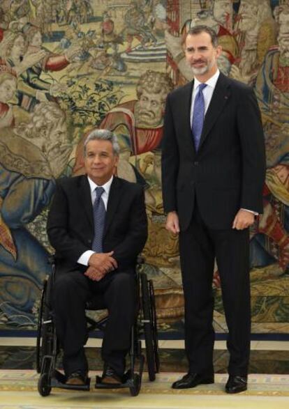 Lenín Moreno, con el rey Felipe VI durante su última visita a España. 