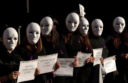 En la actualidad, la violencia contra las mujeres y las ni?as es una de las violaciones de los derechos humanos ms extendidas, persistentes y devastadoras del mundo. Repasamos fotogrficamente las manifestaciones del 25-N. En la imagen, estudiantes de Oviedo sostienen carteles con nombres de algunas vctimas espa?olas, en 2016.