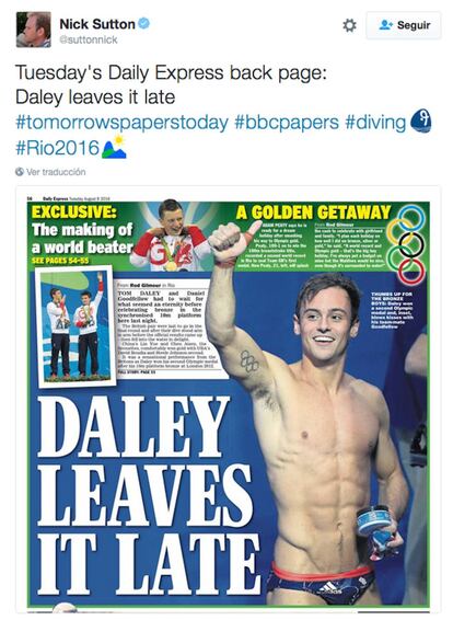 El 'Daily Express' dedica su portada a un Daley triunfal y olvida sacar a su compañero de salto sincronizado Daniel Goodfellow.