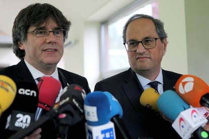  El president Quim Torra i l'expresident Carles Puigdemont. 