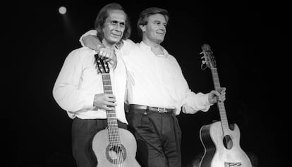 Paco de Luc&iacute;a y John McLaughlin en el Festival de Jazz de San Sebasti&aacute;n, en 1987.
