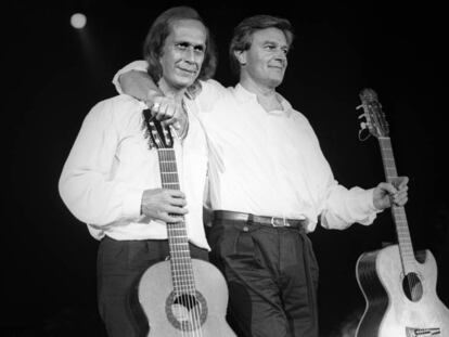 Paco de Luc&iacute;a y John McLaughlin en el Festival de Jazz de San Sebasti&aacute;n, en 1987.